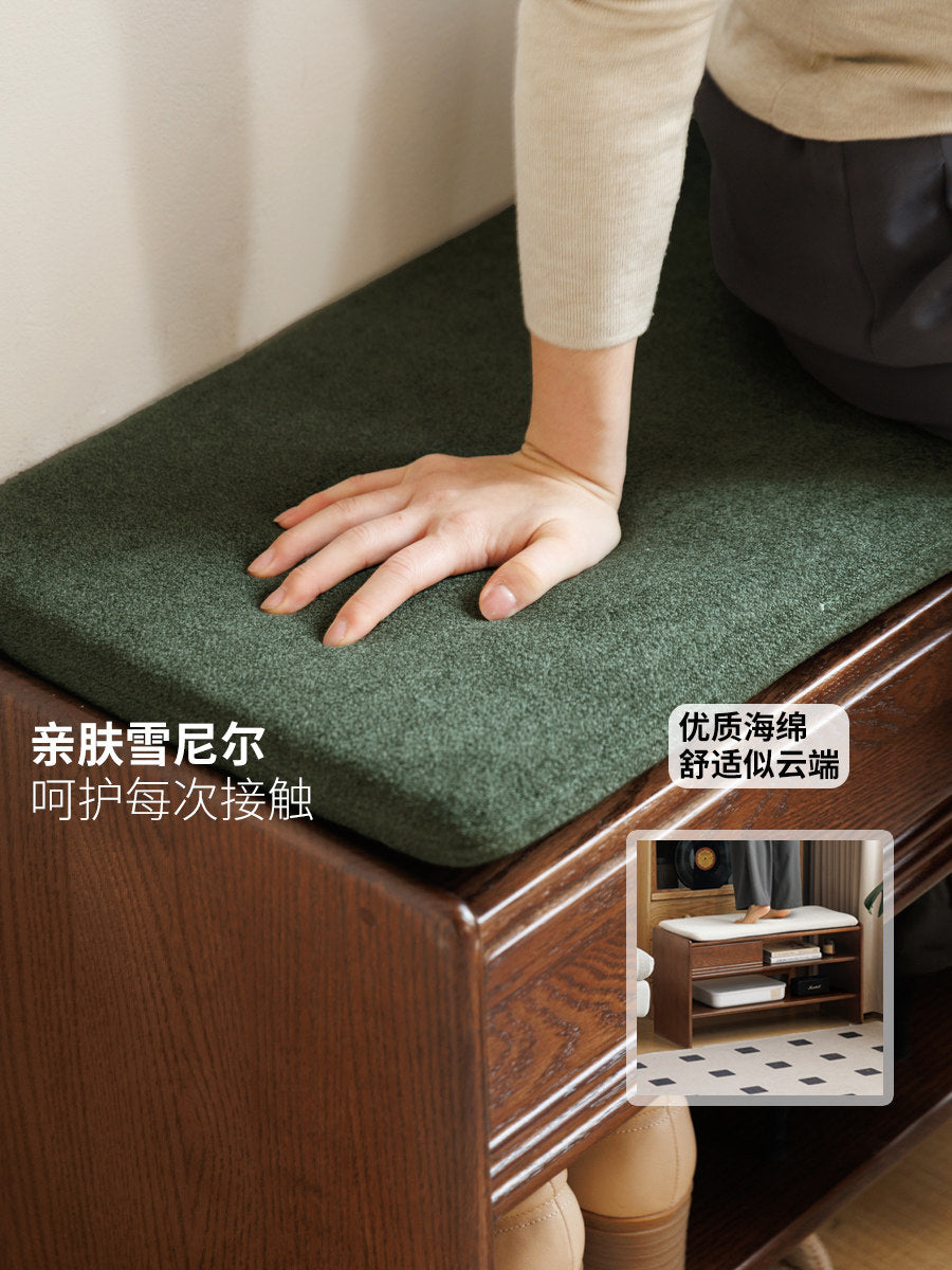 实木换鞋凳现代简约橡木沙发脚凳客厅胡桃色入户鞋架